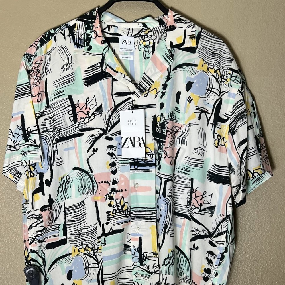 NWT ZARA ABSTRACT PRINT SHIRT M MULTICOLOR | 3057/143